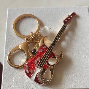 Gold‎ and Red Guitar Keychain